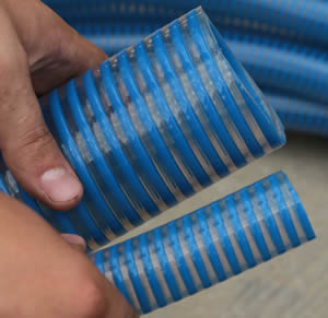 Air-Seeder Hose – Clear/Blue Spiral, PVC/Urethane Blend